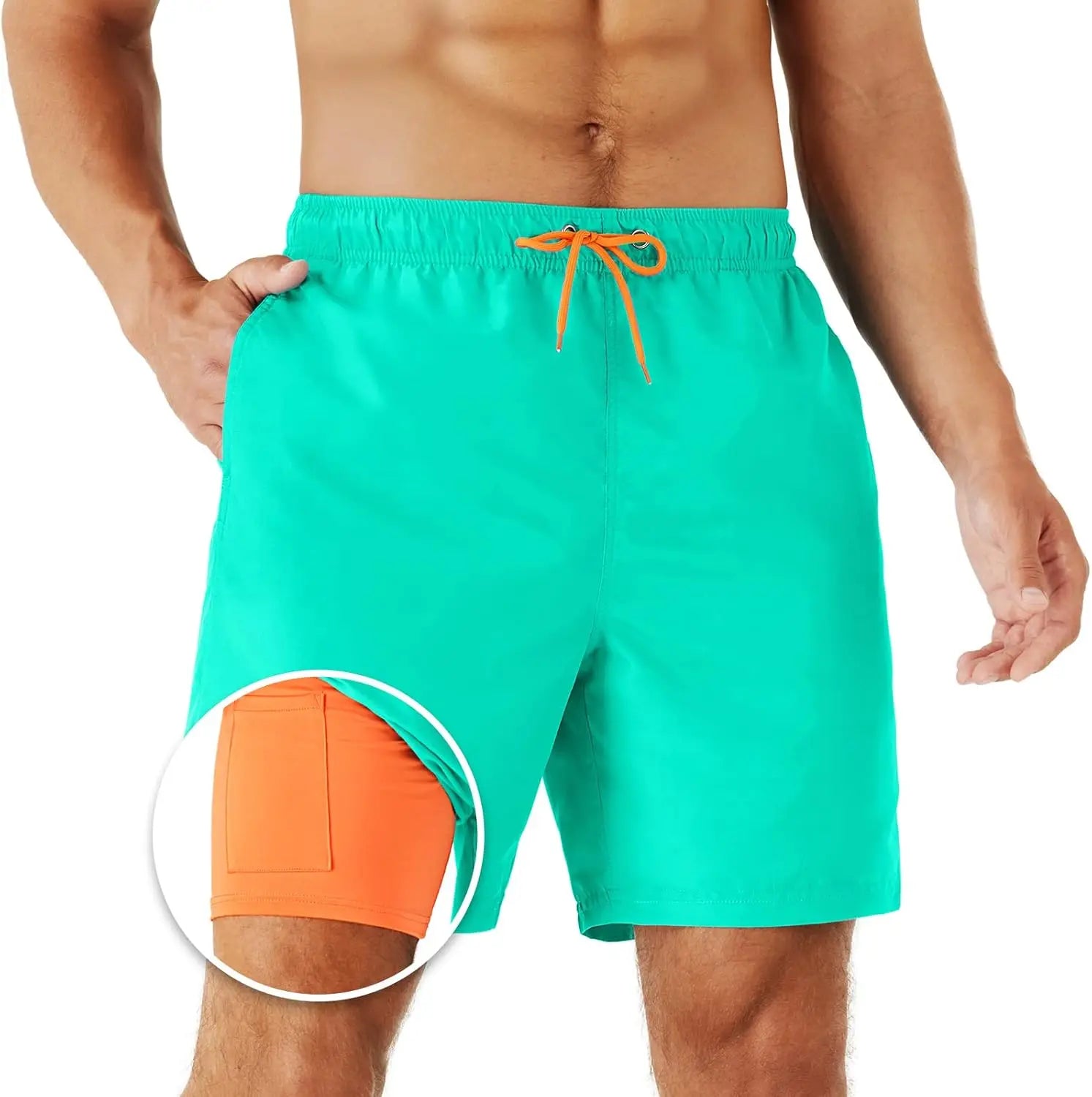 URBEST Men's Swim Trunks with Compression Liner Quick Dry Beach Shorts with Pockets for Beach and Swimming