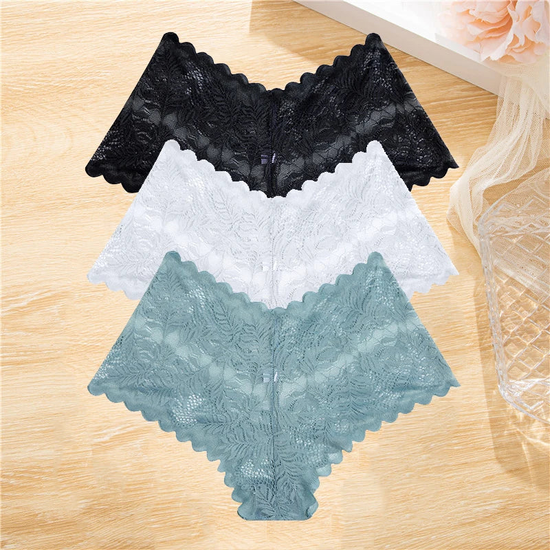 3pcs Lace Boyshorts Floral Panties
