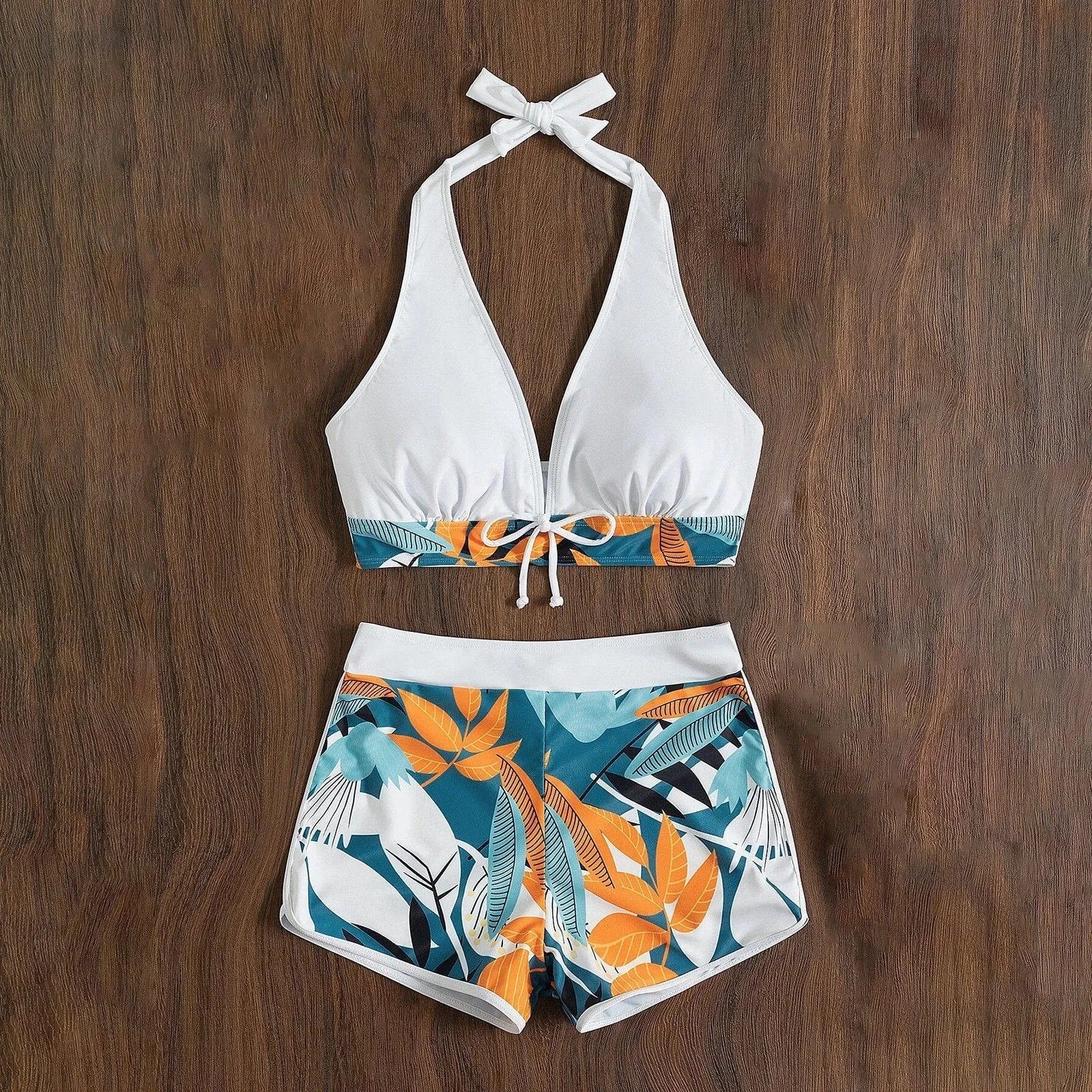 PLANT Bikini shorts Set  High Waist Swimsuit 2 Pieces Plant Print  Bathing Swim Suit Beachwear