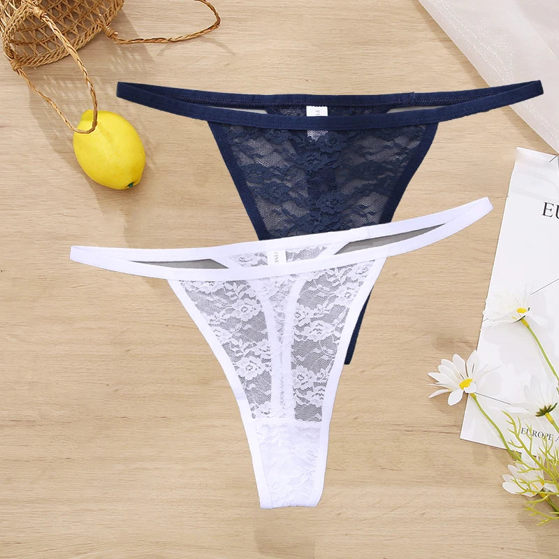 LACE 2 PCS Floral Set Thong G-String Low-Waist  Lingerie