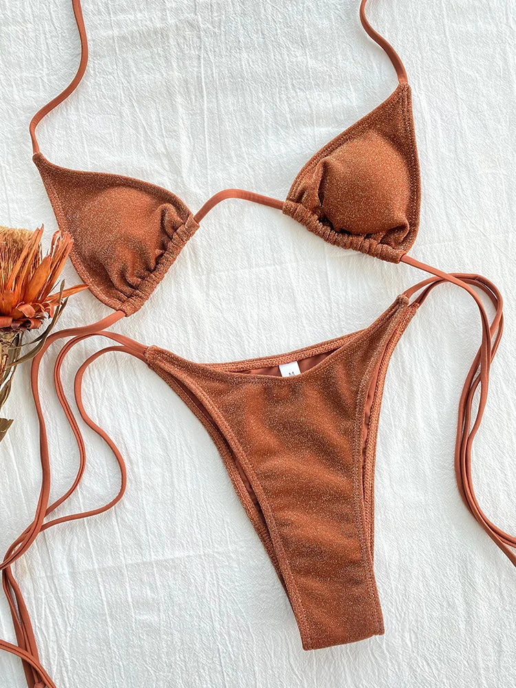 Shiny Bandage Triangle Bikini Set