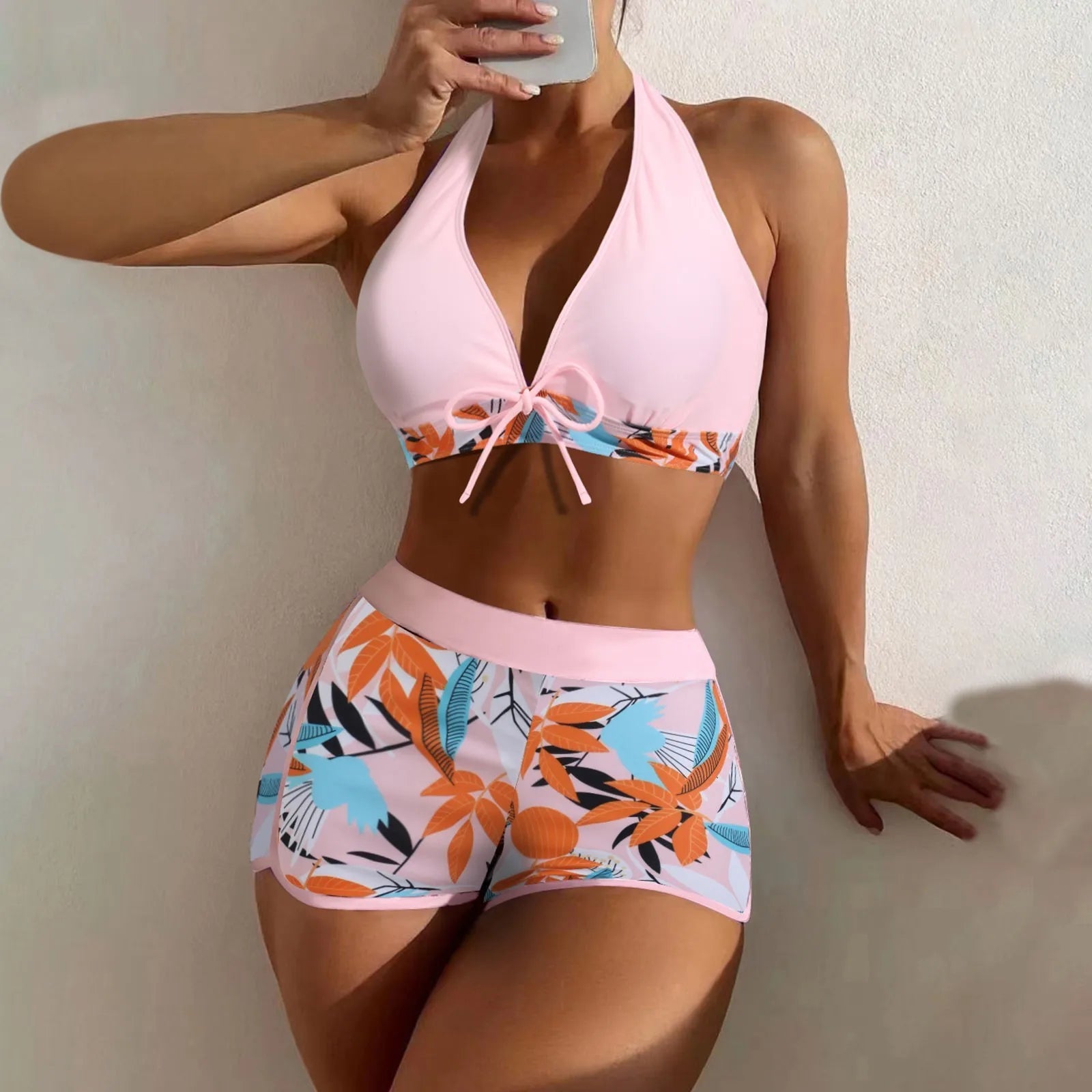 PLANT Bikini shorts Set  High Waist Swimsuit 2 Pieces Plant Print  Bathing Swim Suit Beachwear