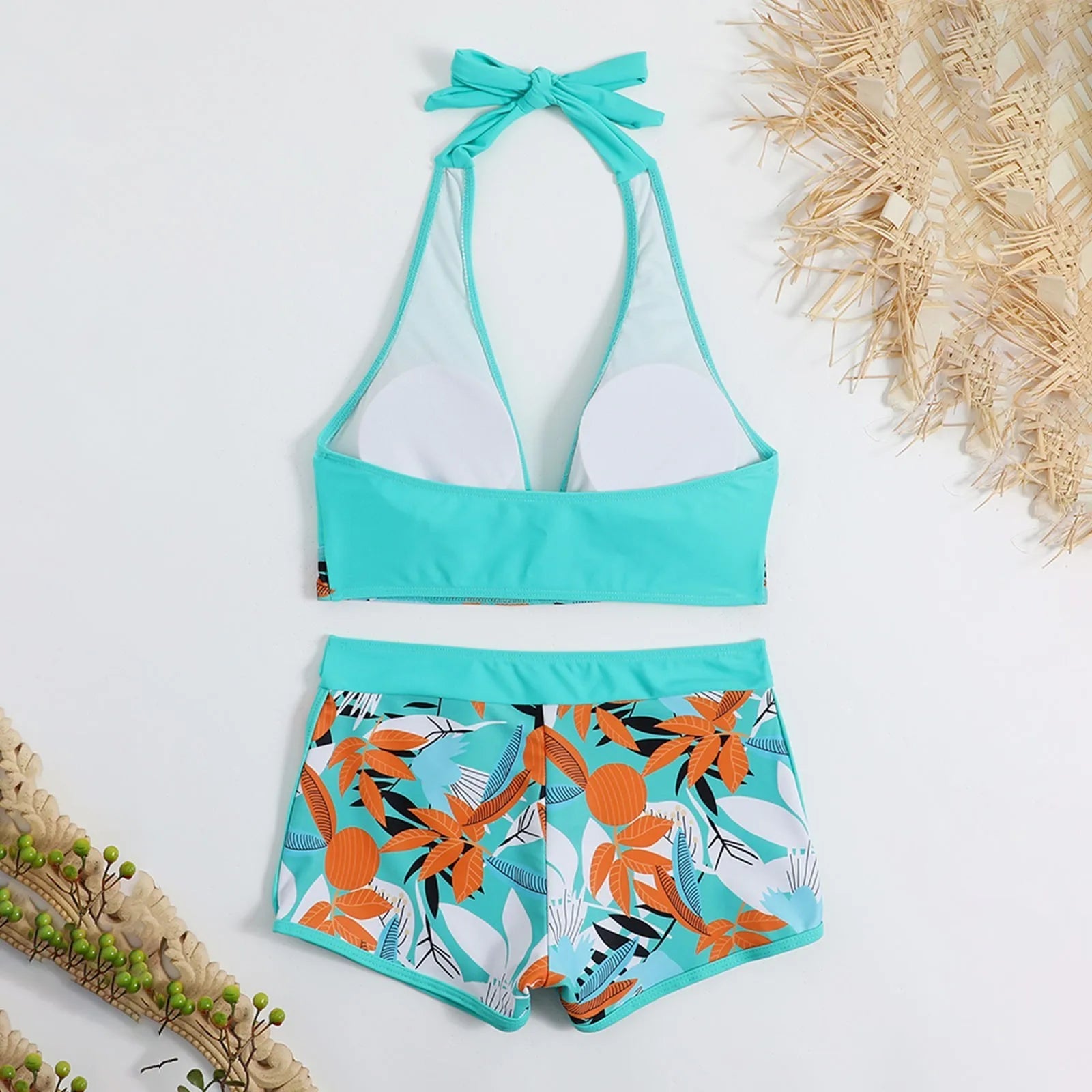 PLANT Bikini shorts Set  High Waist Swimsuit 2 Pieces Plant Print  Bathing Swim Suit Beachwear