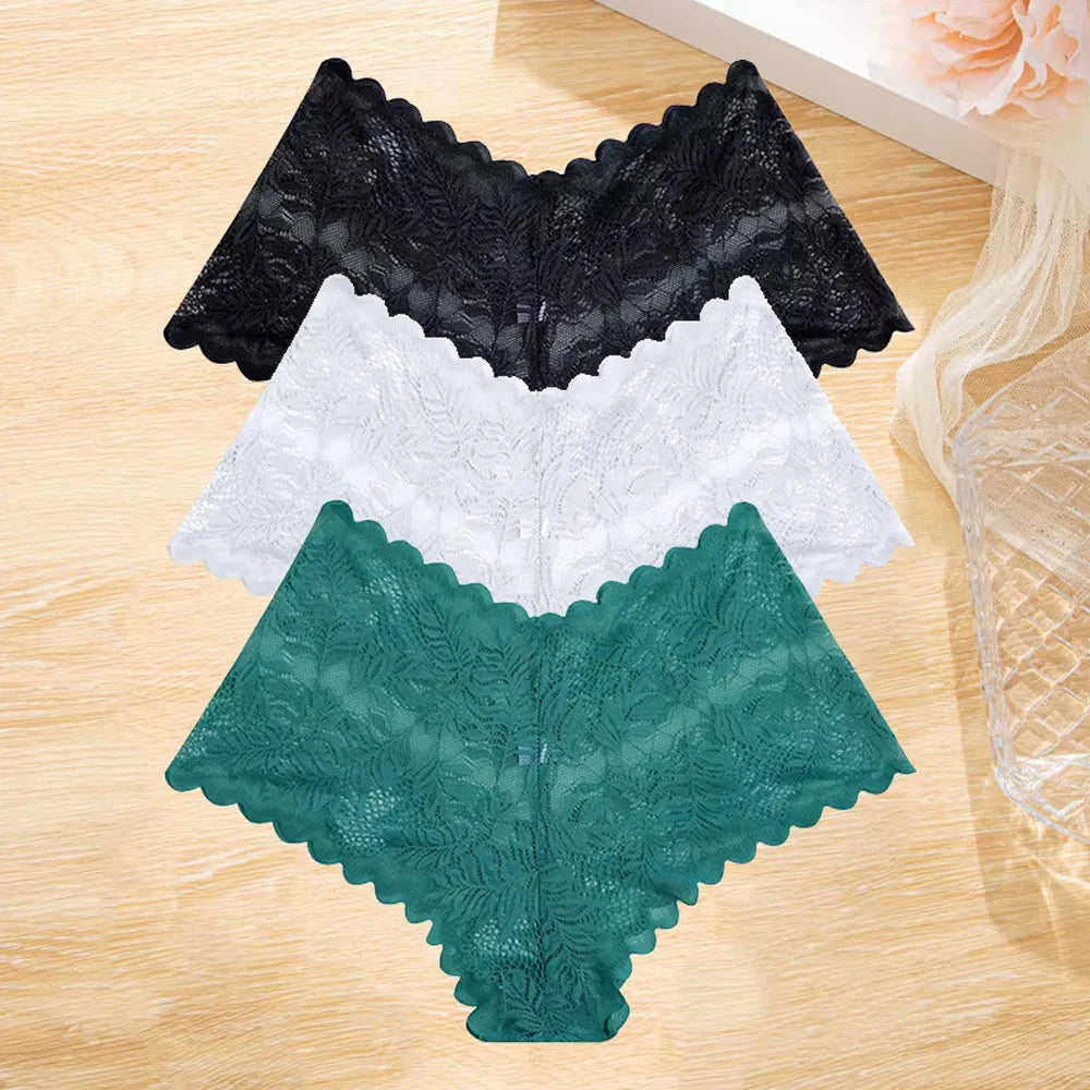 3pcs Lace Boyshort Underwear Set