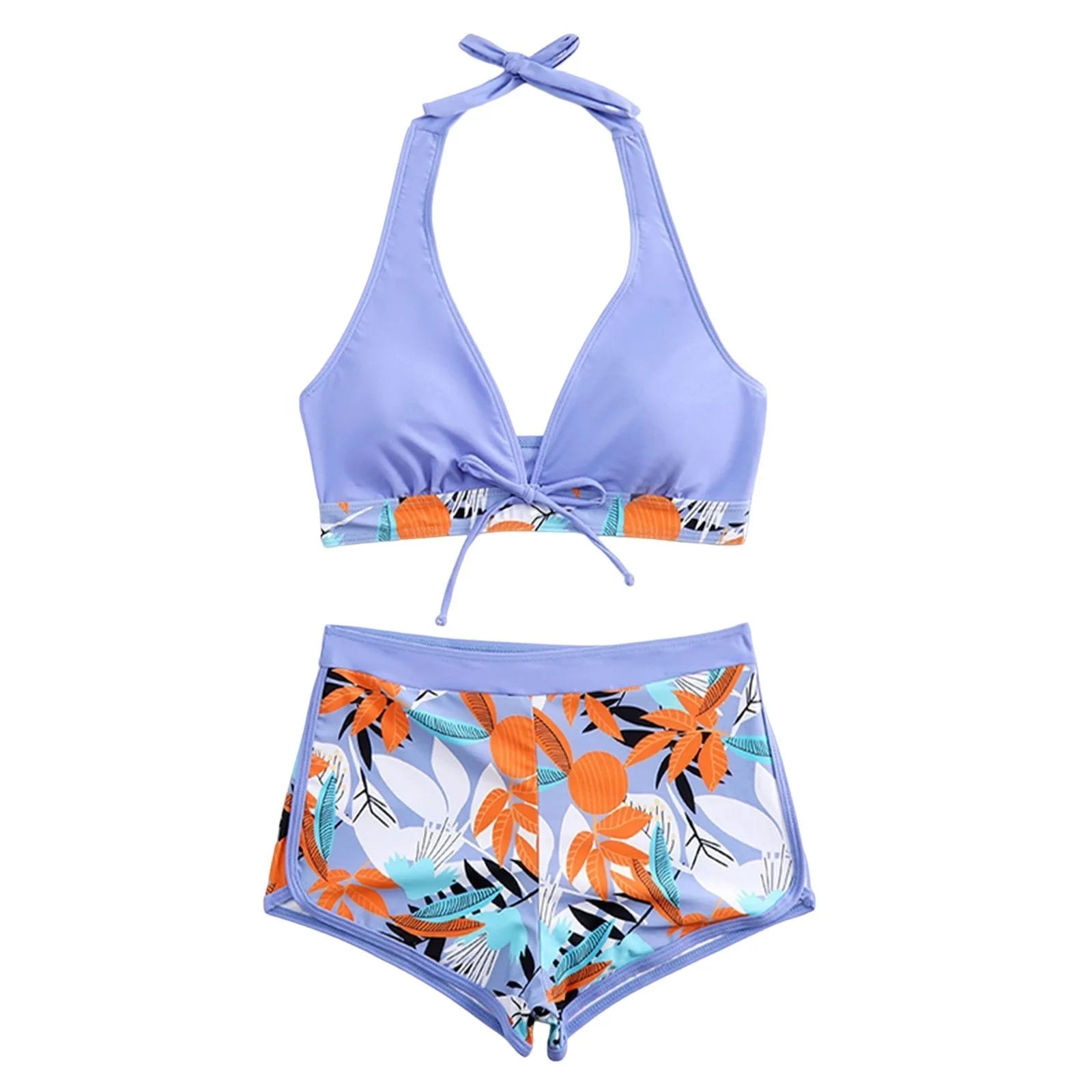PLANT Bikini shorts Set  High Waist Swimsuit 2 Pieces Plant Print  Bathing Swim Suit Beachwear