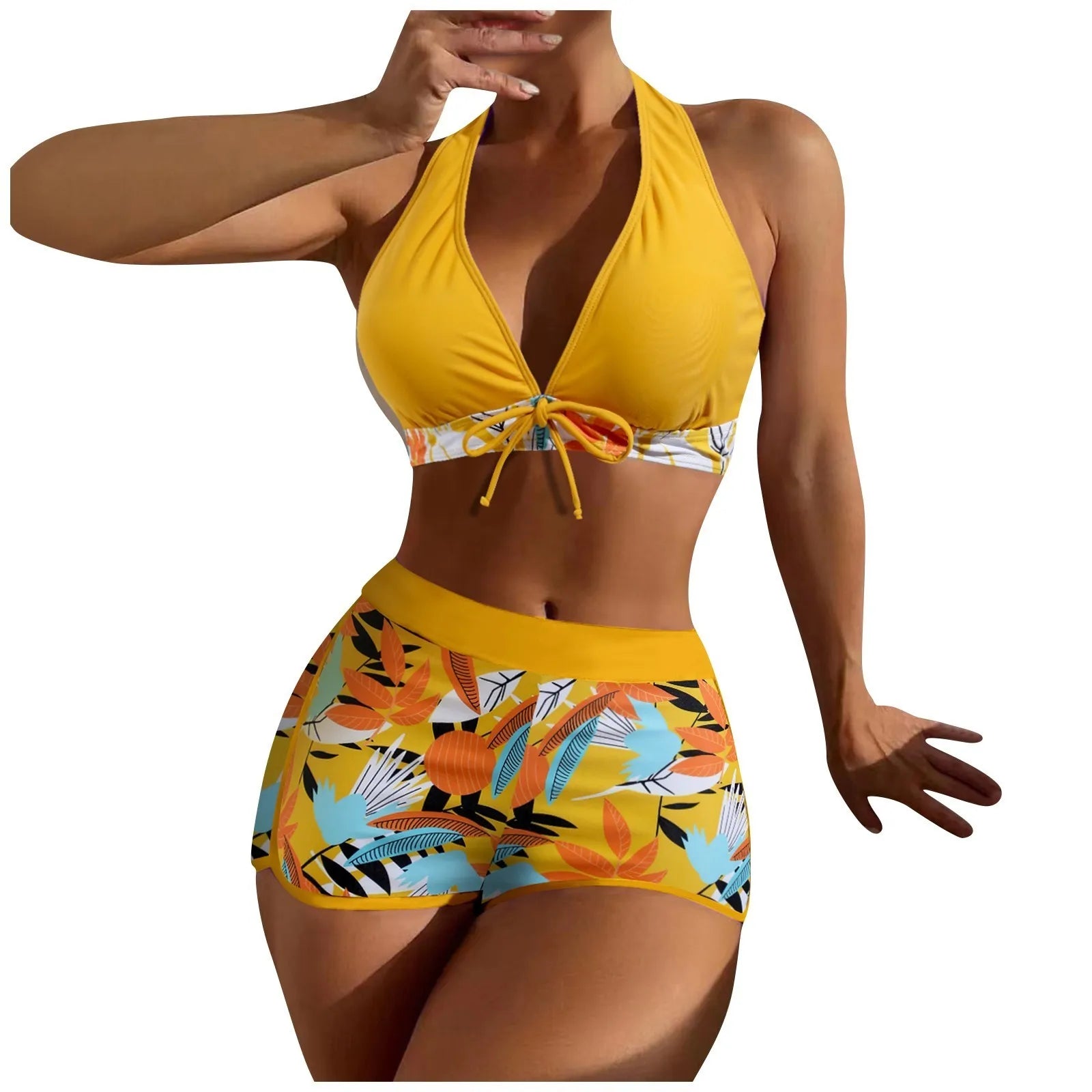 PLANT Bikini shorts Set  High Waist Swimsuit 2 Pieces Plant Print  Bathing Swim Suit Beachwear