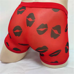 Men See through Boxer Briefs Shorts Underwear Mesh Bulge Pouch red lips