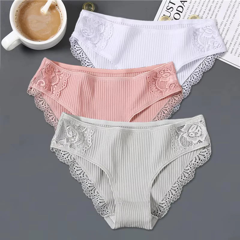 3pcs Cotton Lace Patchwork Panties