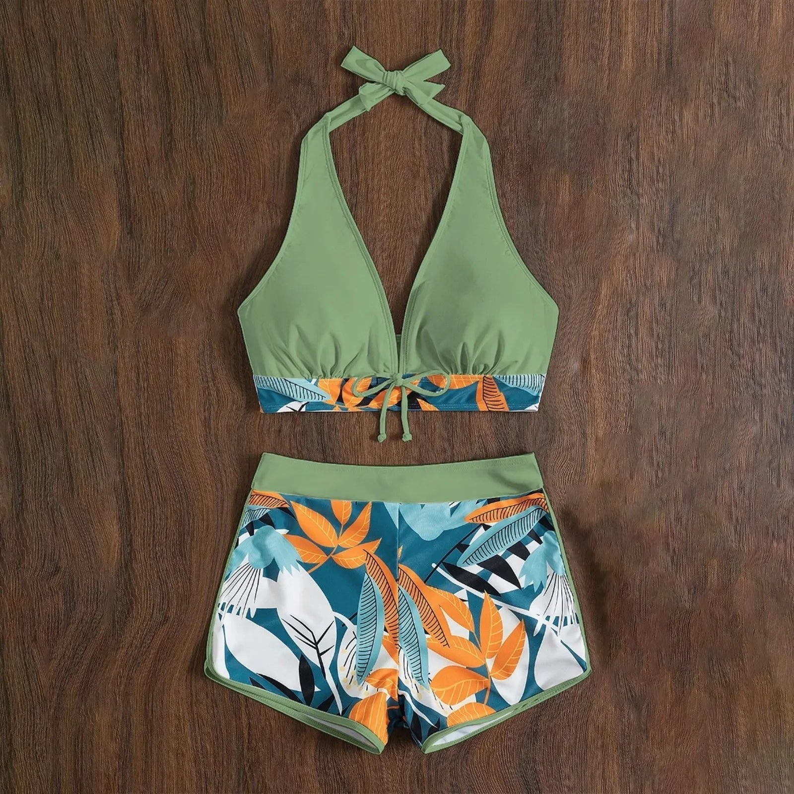 PLANT Bikini shorts Set  High Waist Swimsuit 2 Pieces Plant Print  Bathing Swim Suit Beachwear