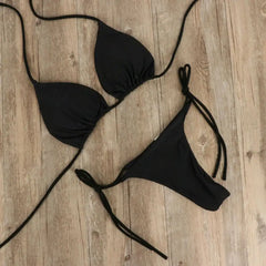 Solid Color Halter Bikini Set
