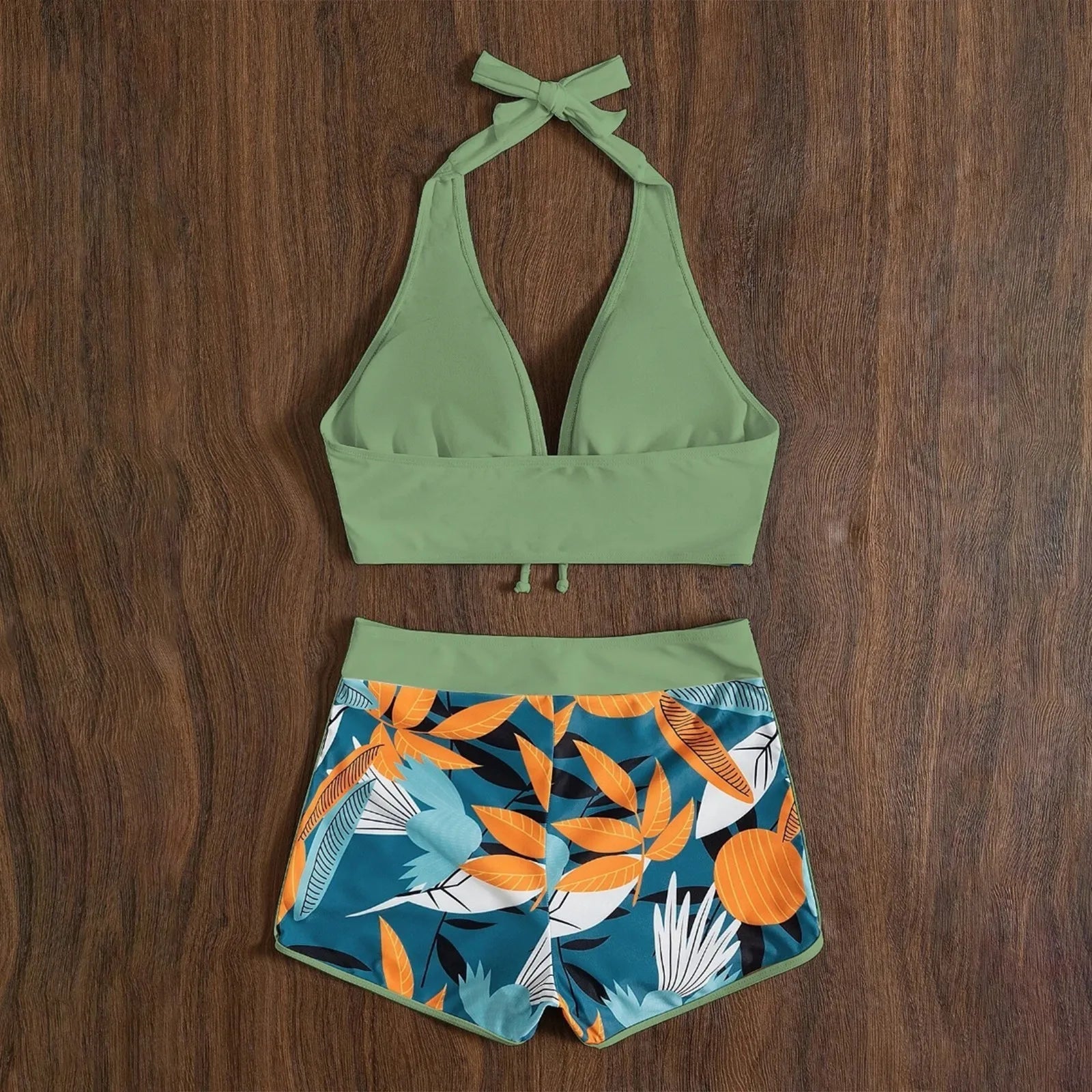 PLANT Bikini shorts Set  High Waist Swimsuit 2 Pieces Plant Print  Bathing Swim Suit Beachwear