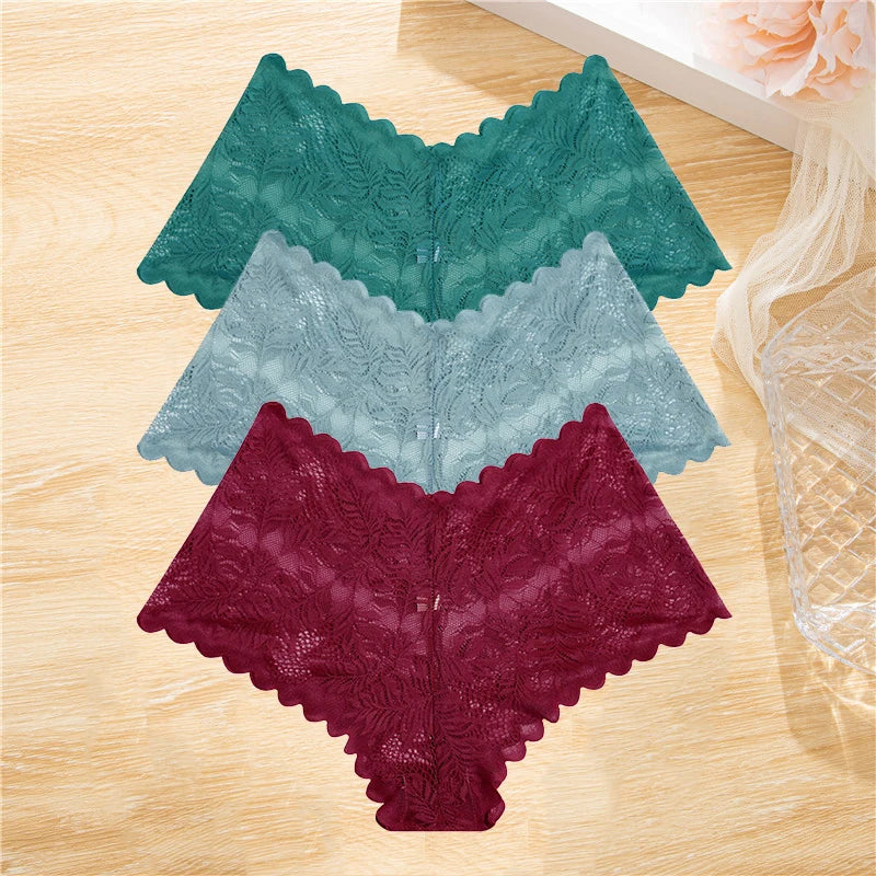 3pcs Lace Boyshorts Floral Panties