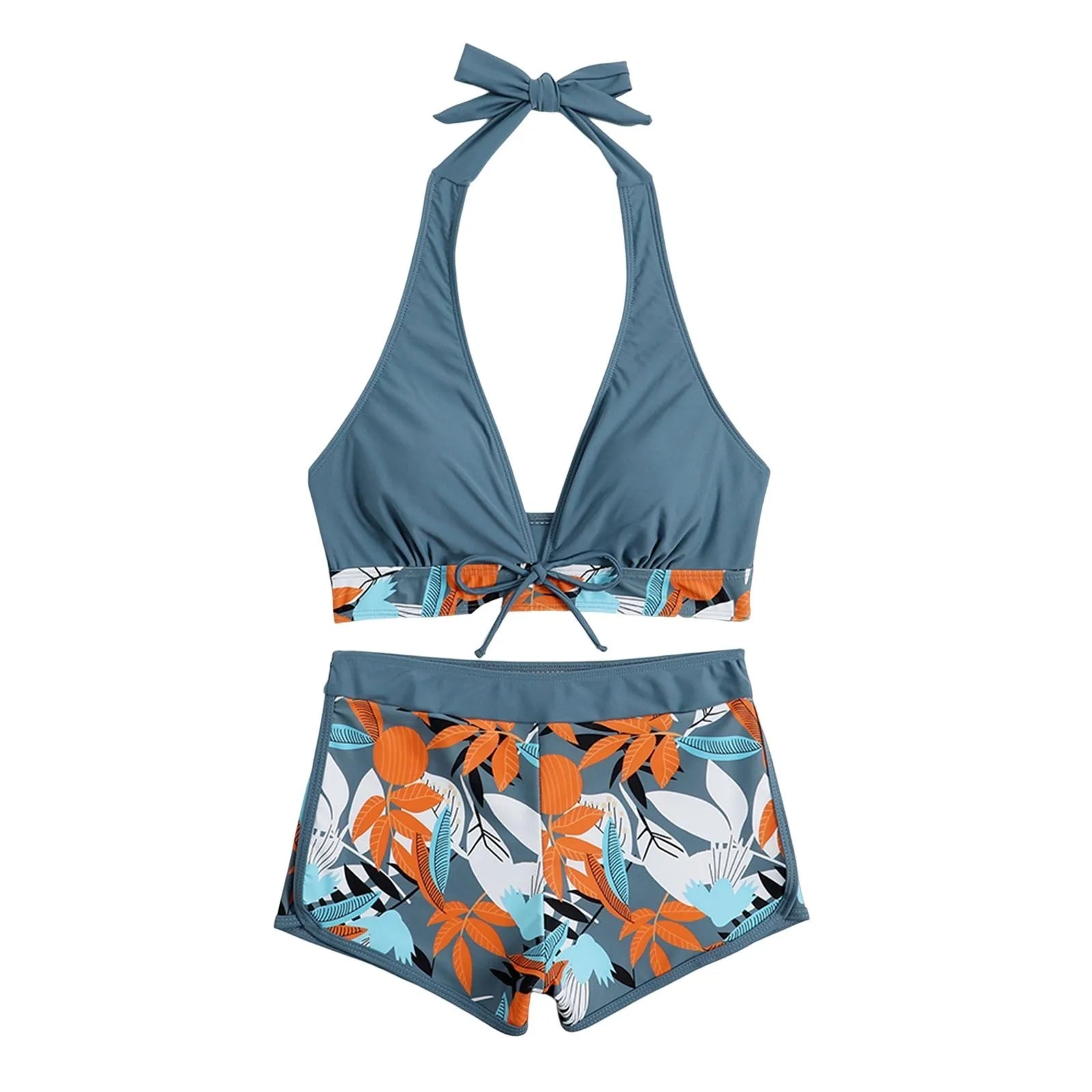 PLANT Bikini shorts Set  High Waist Swimsuit 2 Pieces Plant Print  Bathing Swim Suit Beachwear