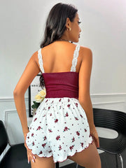 Home Wear Lace Camisole Shorts Set, Comfortable and Stretchy, Suitable for Casual Wear At Home and Women's Sleepwear