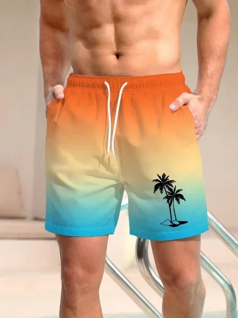 Men's 3d Coconut Tree Printed Swimsuit Swimming Shorts Summer Soft And Breathable Polyester Beach Shorts Surfing Shorts
