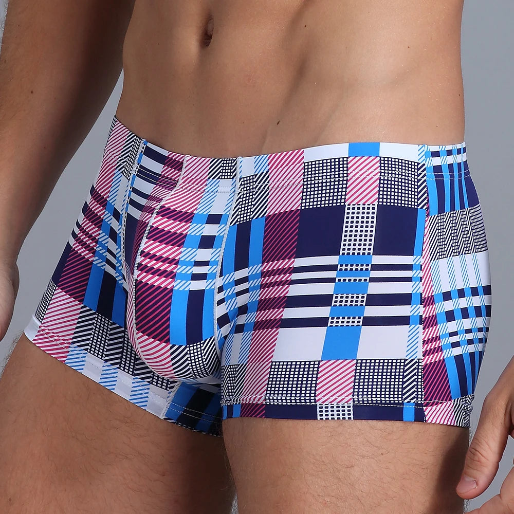New Men Ice Silk Underwear Low waist Boxers shorts Pants Separate Open Warehouse Thin Printing Boxers