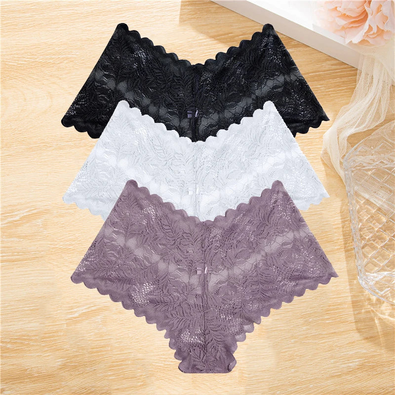 3pcs Lace Boyshorts Floral Panties