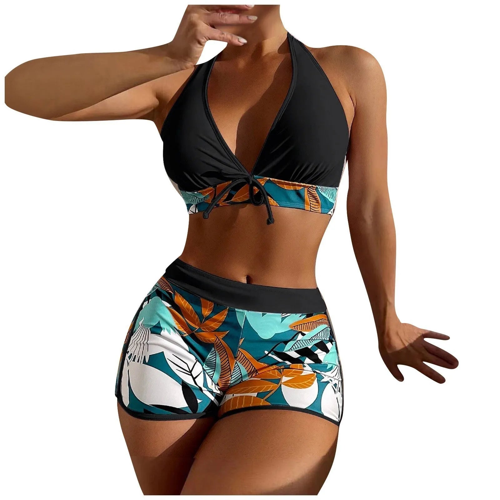 PLANT Bikini shorts Set  High Waist Swimsuit 2 Pieces Plant Print  Bathing Swim Suit Beachwear