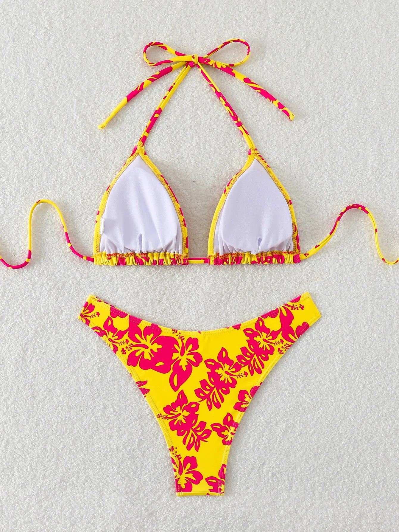 Summer retro floral print 2-piece bikini lace up swimsuit sexy high waisted women's swimsuit