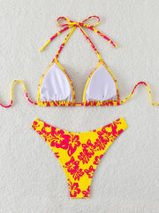 Summer retro floral print 2-piece bikini lace up swimsuit sexy high waisted women's swimsuit