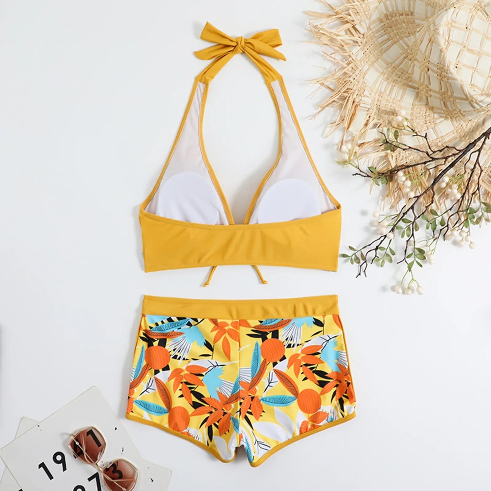 PLANT Bikini shorts Set  High Waist Swimsuit 2 Pieces Plant Print  Bathing Swim Suit Beachwear