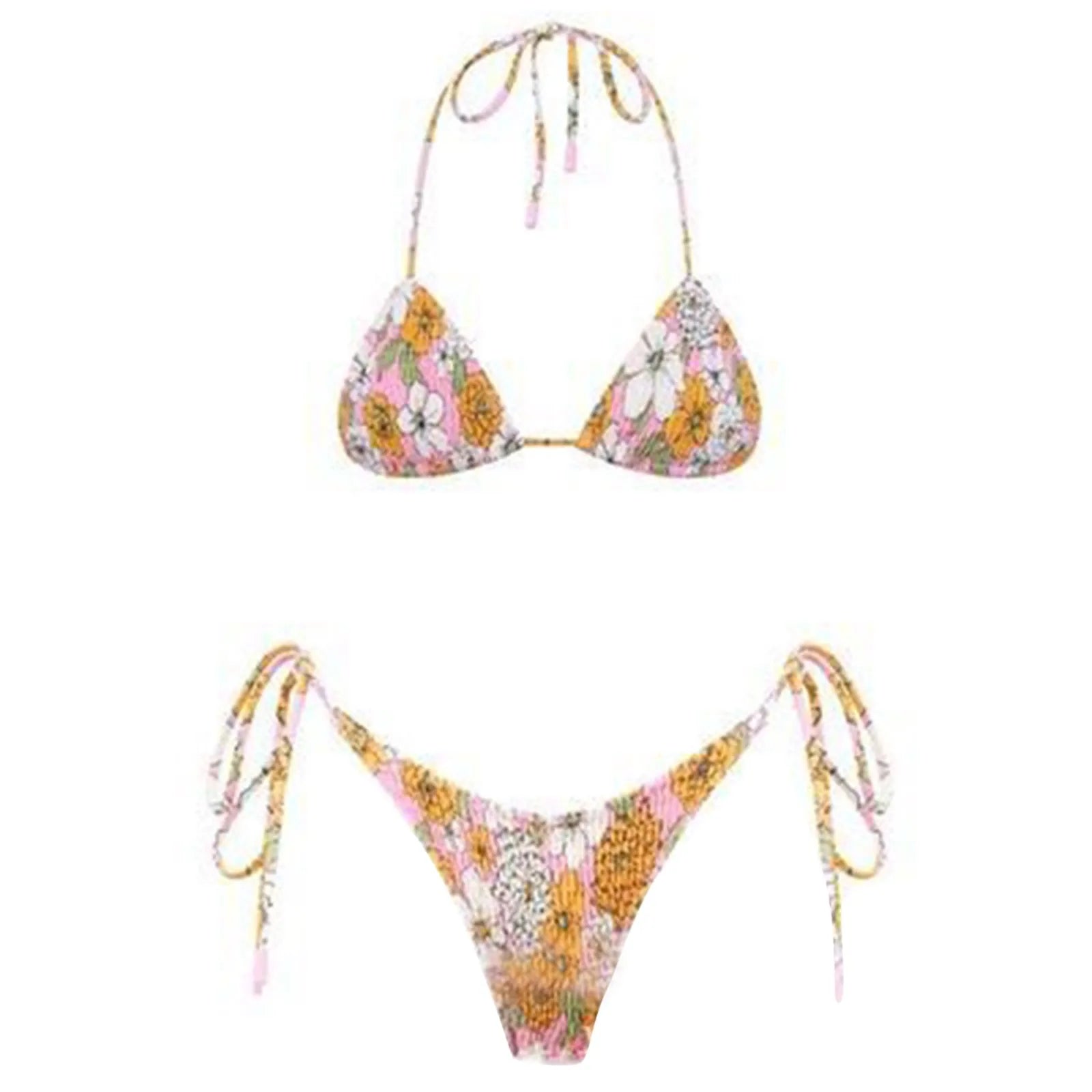 2025 Sexy Micro Bikini Side Tie Thong Two-Piece Swimwear Halter Swimming Suit For Women Floral Print Ladies Bathing Suit