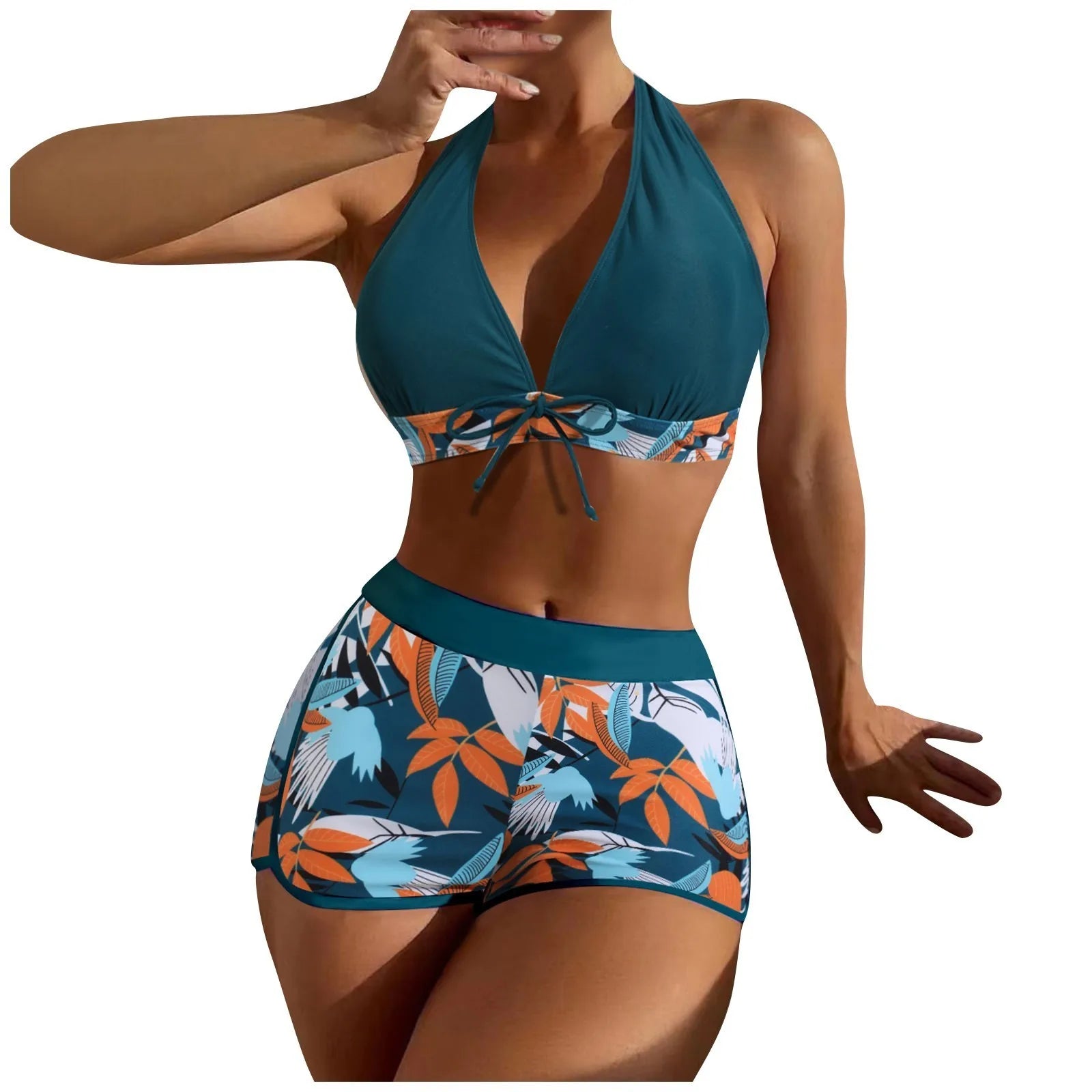 PLANT Bikini shorts Set  High Waist Swimsuit 2 Pieces Plant Print  Bathing Swim Suit Beachwear