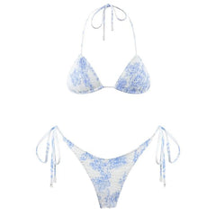 2025 Sexy Micro Bikini Side Tie Thong Two-Piece Swimwear Halter Swimming Suit For Women Floral Print Ladies Bathing Suit