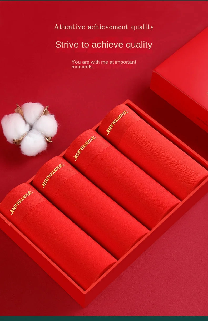 2/3/4/5/6Pcs Brand New Year Red Print Pure Cotton Men Underwear Men's  Boxer Briefs Mens Boxer Shorts Underpants Boxers