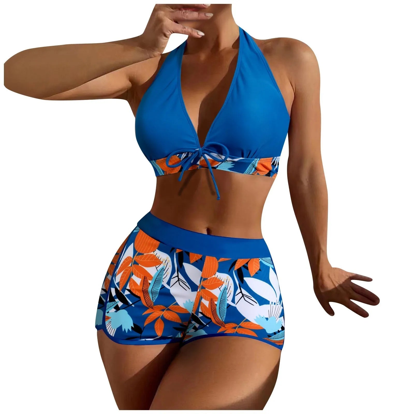 PLANT Bikini shorts Set  High Waist Swimsuit 2 Pieces Plant Print  Bathing Swim Suit Beachwear
