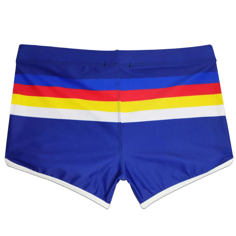Mens Swim Boxer Striped Swimsuit Pouch Enhance