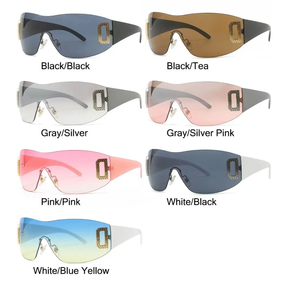 Wrap Around Y2K Sunglasses for Women Sport Punk Sunglasses Jeweled Sunglasses Retro Frameless Eyewear Trendy 2000's Shades UV400
