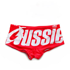 AUSSIE Men's Swim Trunks  Low Waisted  Sexy Fashionable Flat Angle Swim Trunks  Triangle Hot Spring Beach Letters