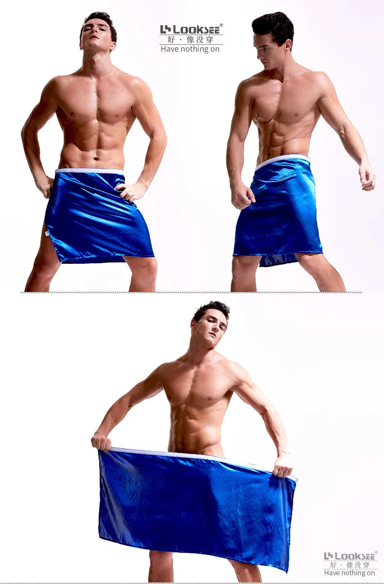 Summer thin glossy skort skirt Sexy towel men's bathrobe One size bottoms