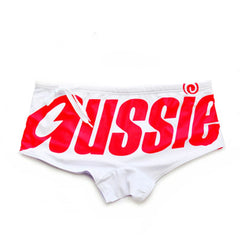 AUSSIE Men's Swim Trunks  Low Waisted  Sexy Fashionable Flat Angle Swim Trunks  Triangle Hot Spring Beach Letters