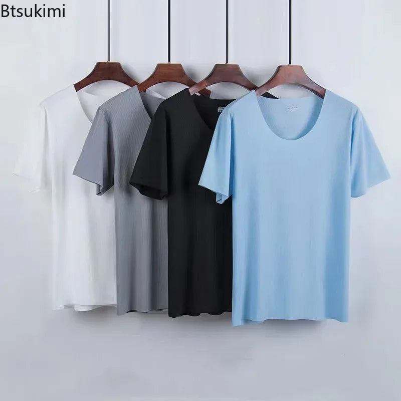 Men's Summer Thin Pajamas Suit Home Wear Seamless Short Sleeve Shorts Sleepwear Sets Non-trace Ice Silk Lounge Nightwear for Men