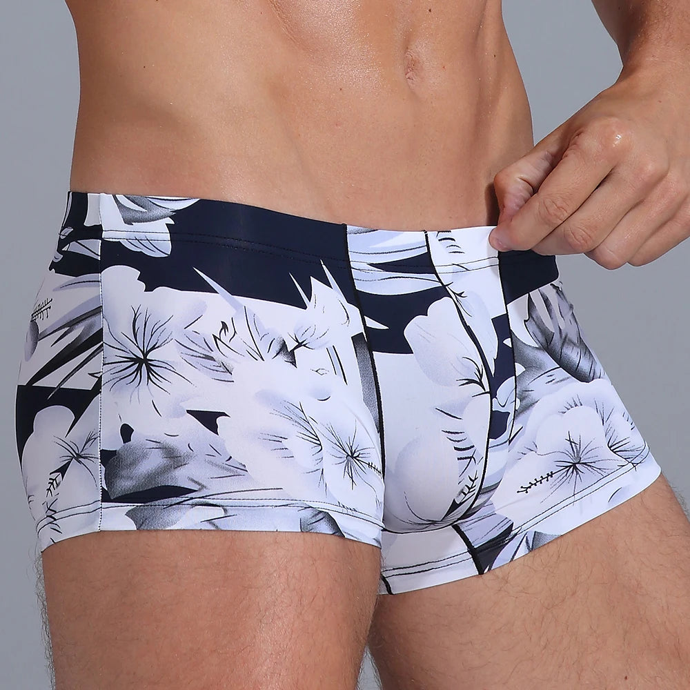 New Men Ice Silk Underwear Low waist Boxers shorts Pants Separate Open Warehouse Thin Printing Boxers