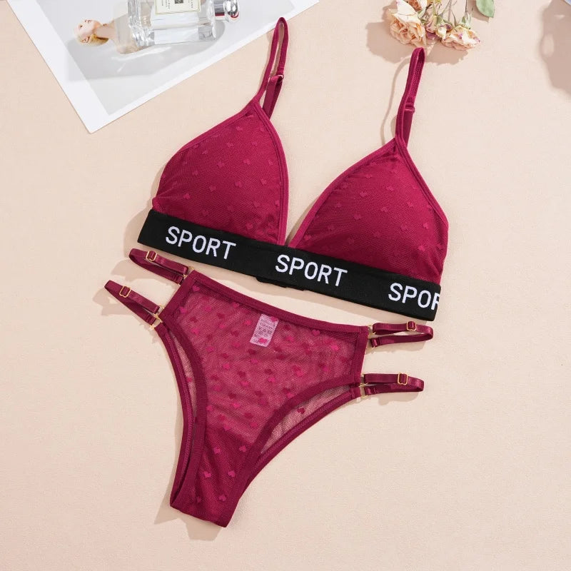 Women Bras Set Dot Push Up Bras Female Transparent Breathable Brazilian Panties Low Waist Bikini Ladies Soft Underwear Set