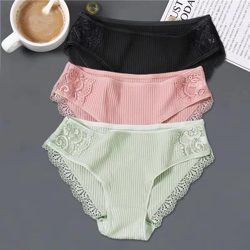 3pcs Cotton Lace Patchwork Panties