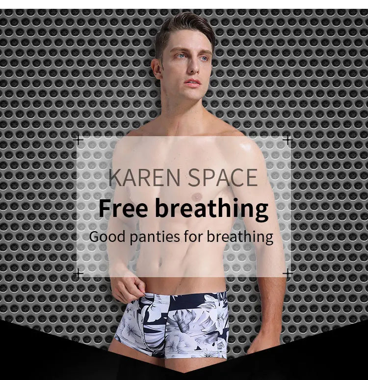 New Men Ice Silk Underwear Low waist Boxers shorts Pants Separate Open Warehouse Thin Printing Boxers