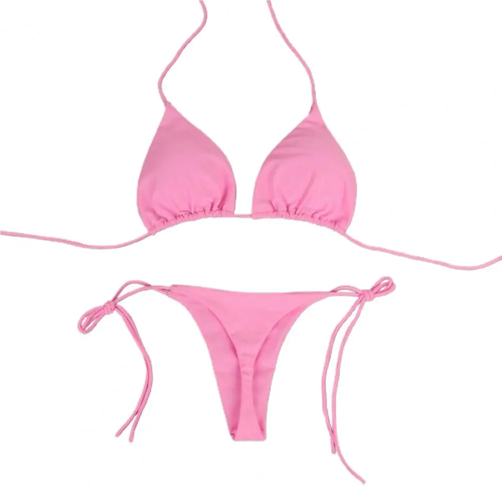 Solid Color Halter Bikini Set