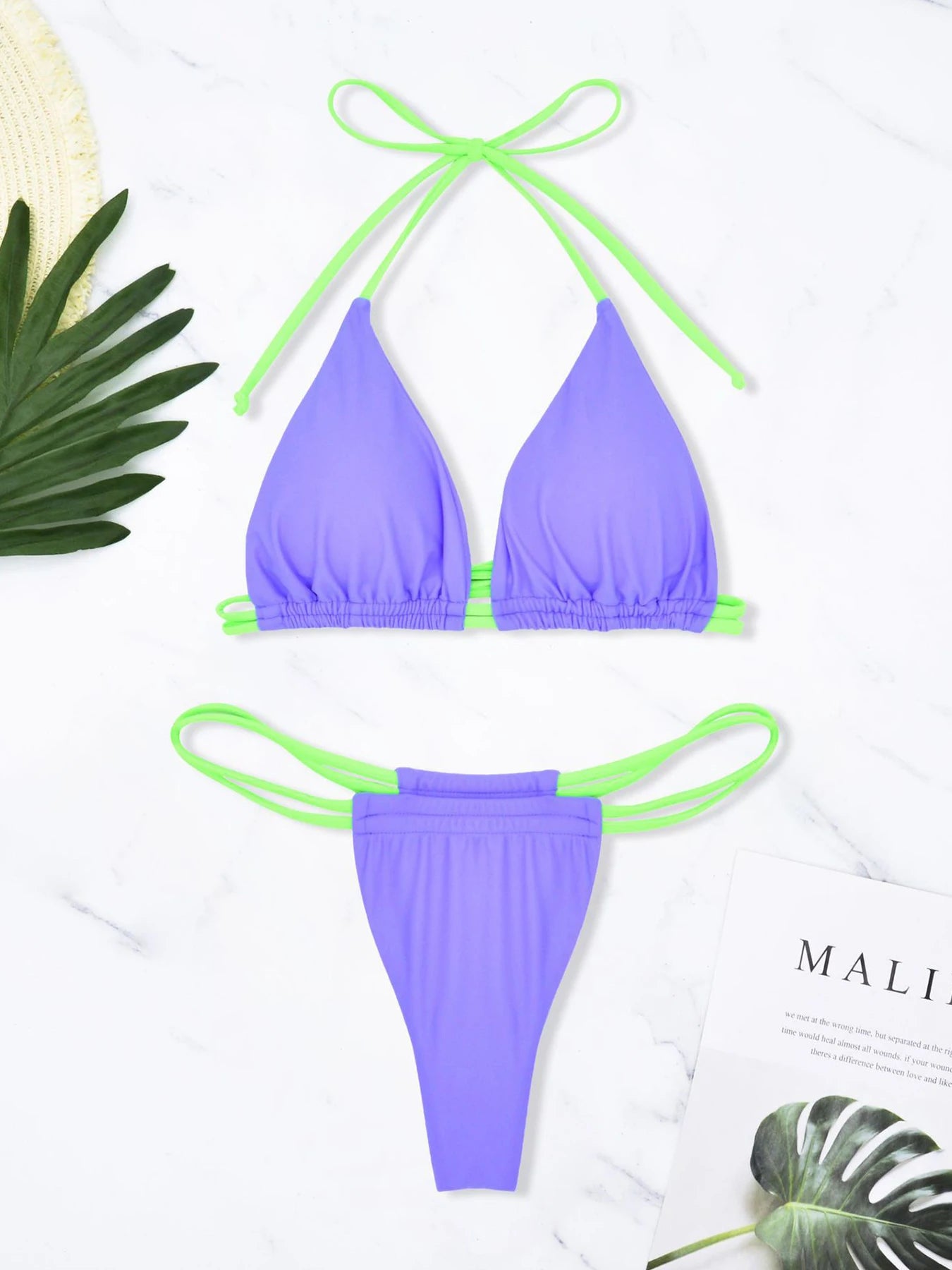 NEON GREEN 2025 New Sexy Bandage Bikini Sets Swimsuit For Women Halter Push Up Swimwear Female Brazilian Bathing Suits Summer Beach Wear XL