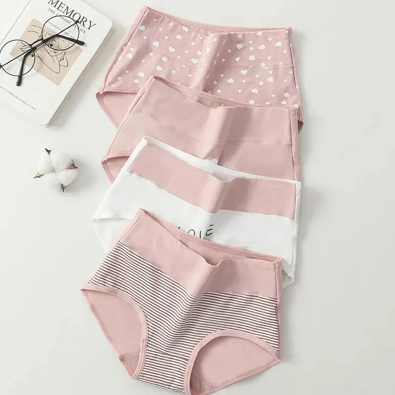 4pcs High Waist Printed Cotton Panties