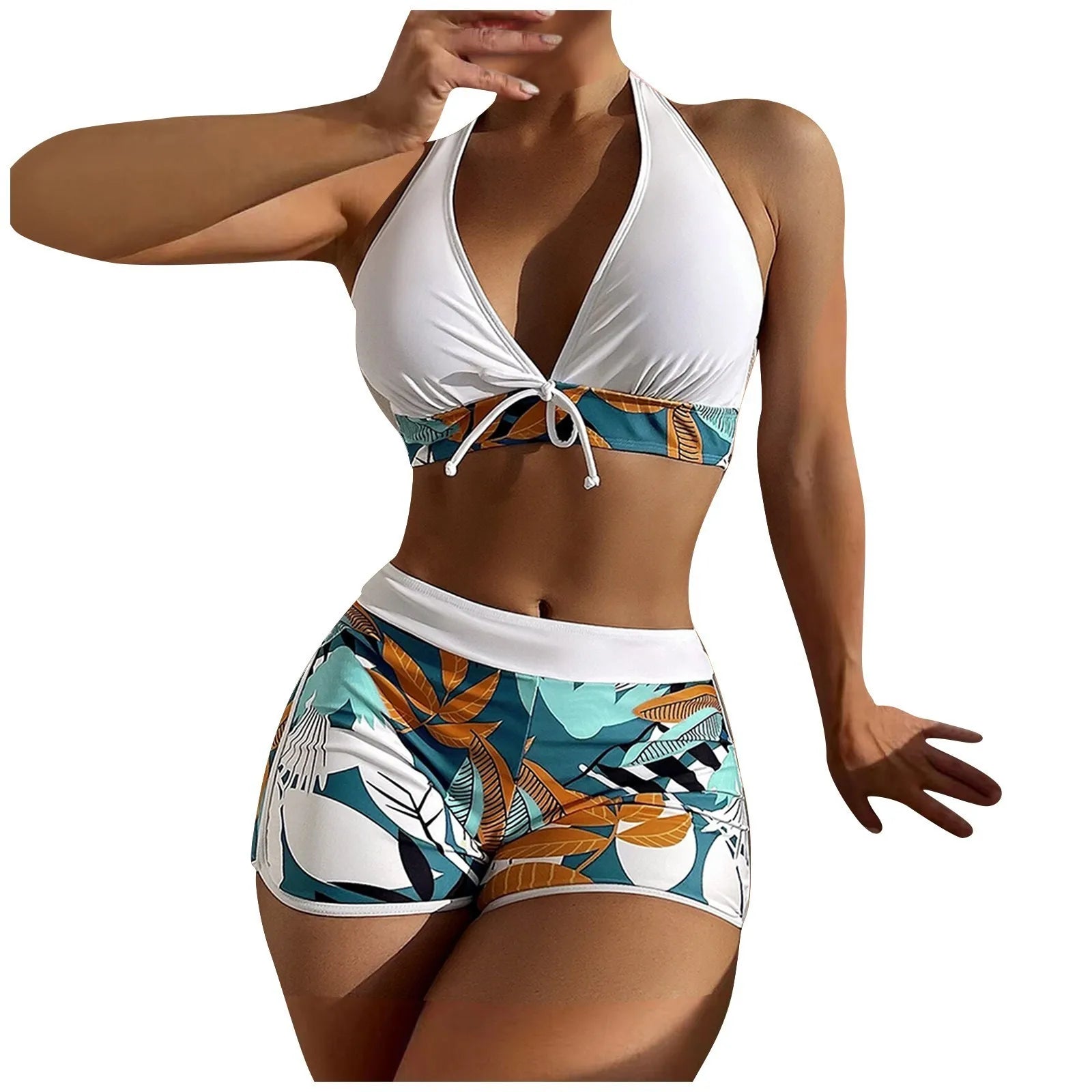 PLANT Bikini shorts Set  High Waist Swimsuit 2 Pieces Plant Print  Bathing Swim Suit Beachwear