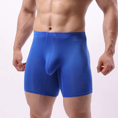 EUR Size Men Long Leg Boxer Shorts Mid Waist With Pouch Thin Silk Male and Breathable