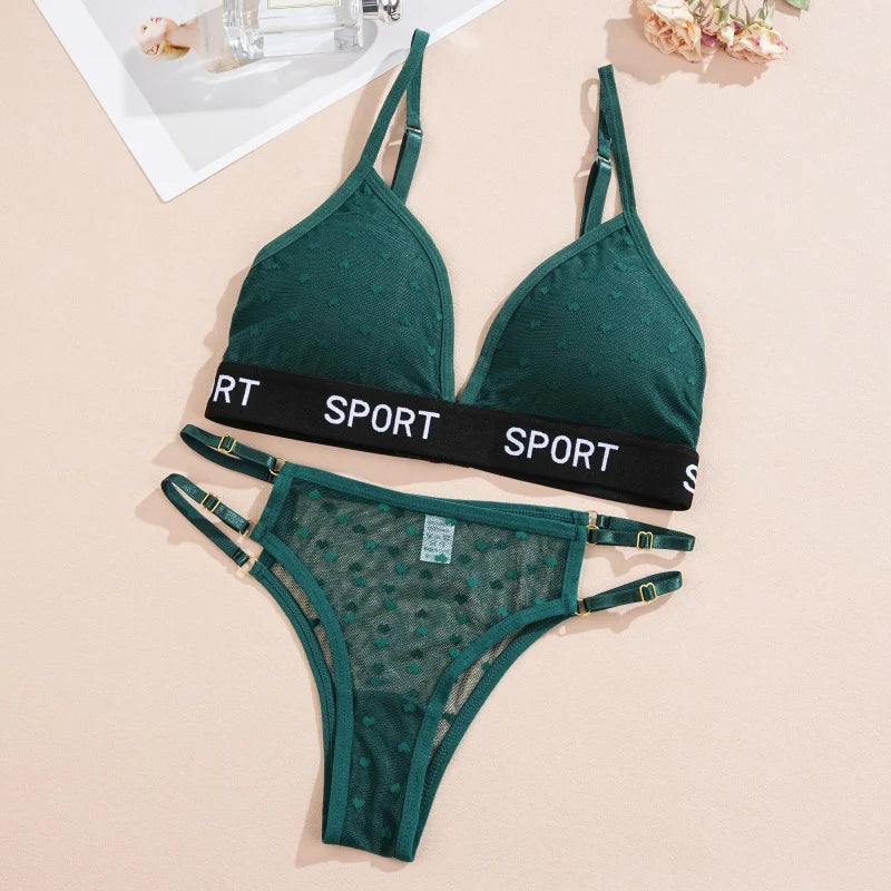 Women Bras Set Dot Push Up Bras Female Transparent Breathable Brazilian Panties Low Waist Bikini Ladies Soft Underwear Set