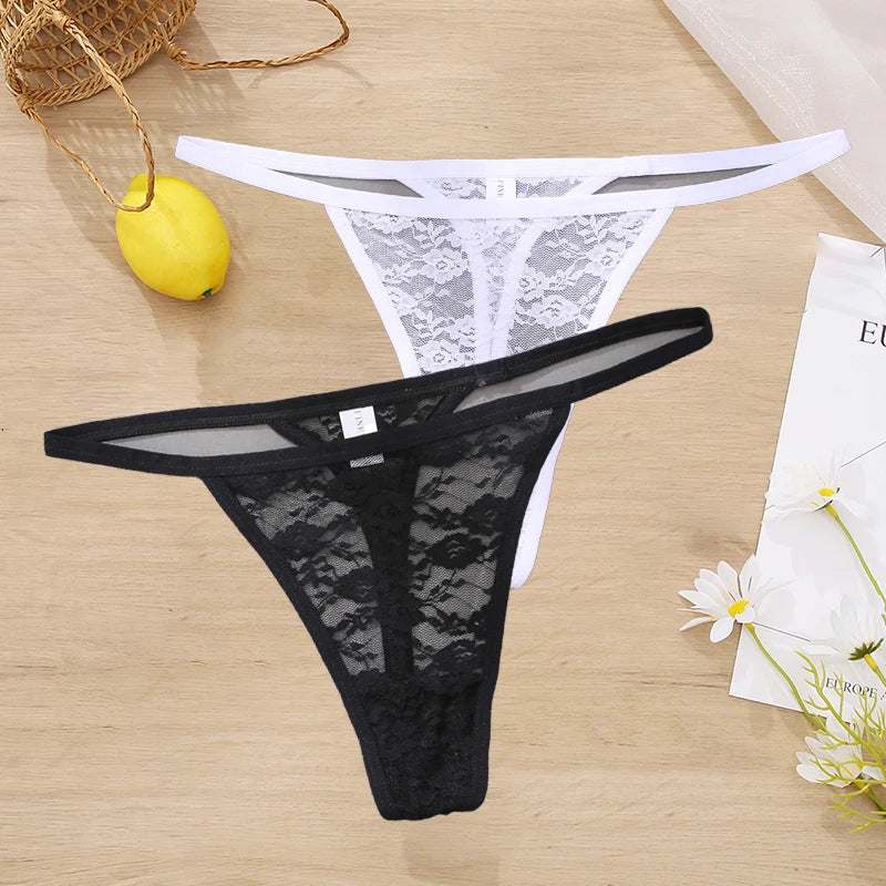 LACE 2 PCS Floral Set Thong G-String Low-Waist  Lingerie