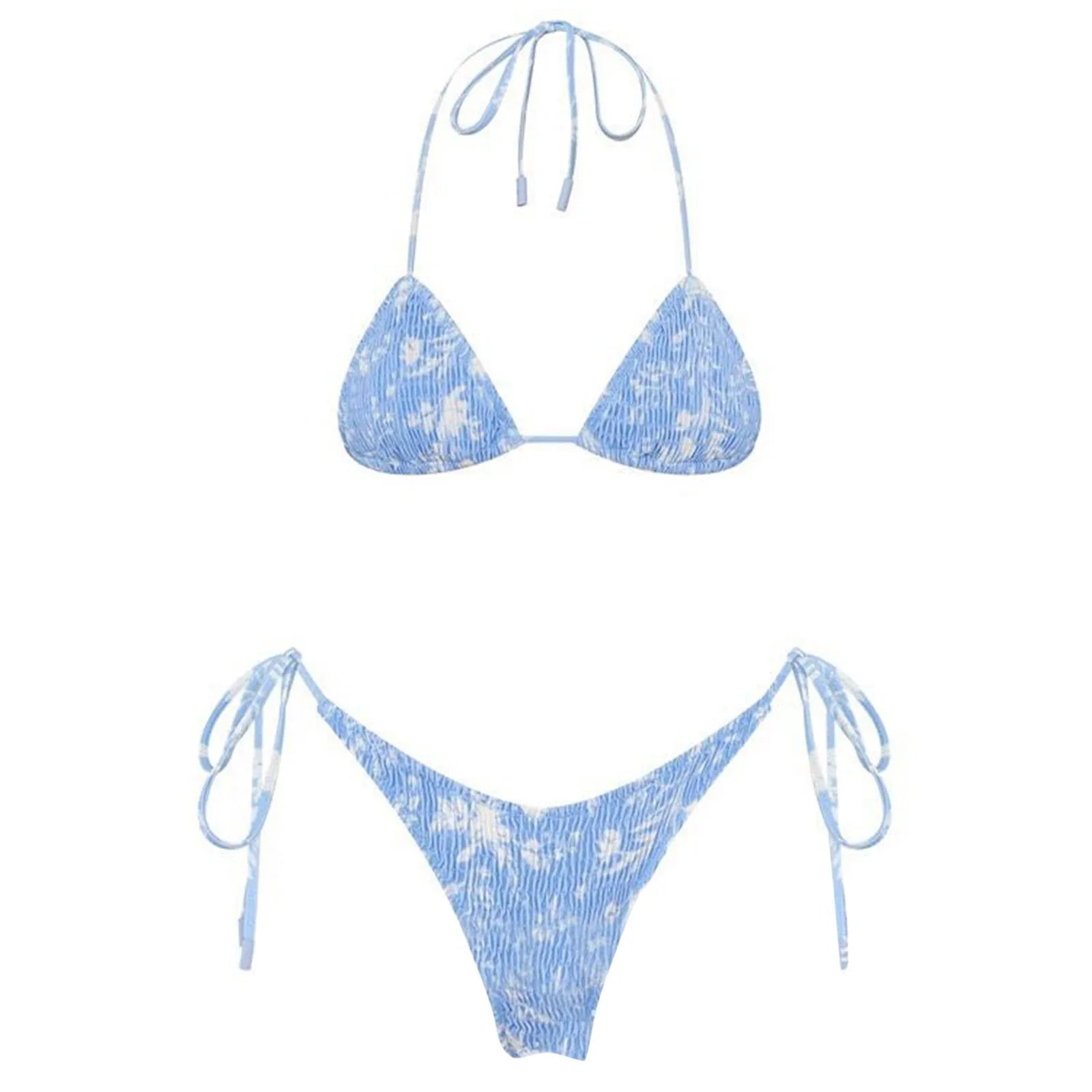 2025 Sexy Micro Bikini Side Tie Thong Two-Piece Swimwear Halter Swimming Suit For Women Floral Print Ladies Bathing Suit