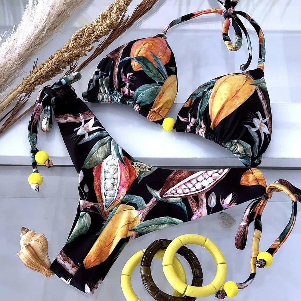 HAWAIIAN  Women's Swimsuit Swimwear Female Sexy Bikinis Set Push Up Swimming Bathing Suit Bohemian Women Swumsuit 2 Piece Sets