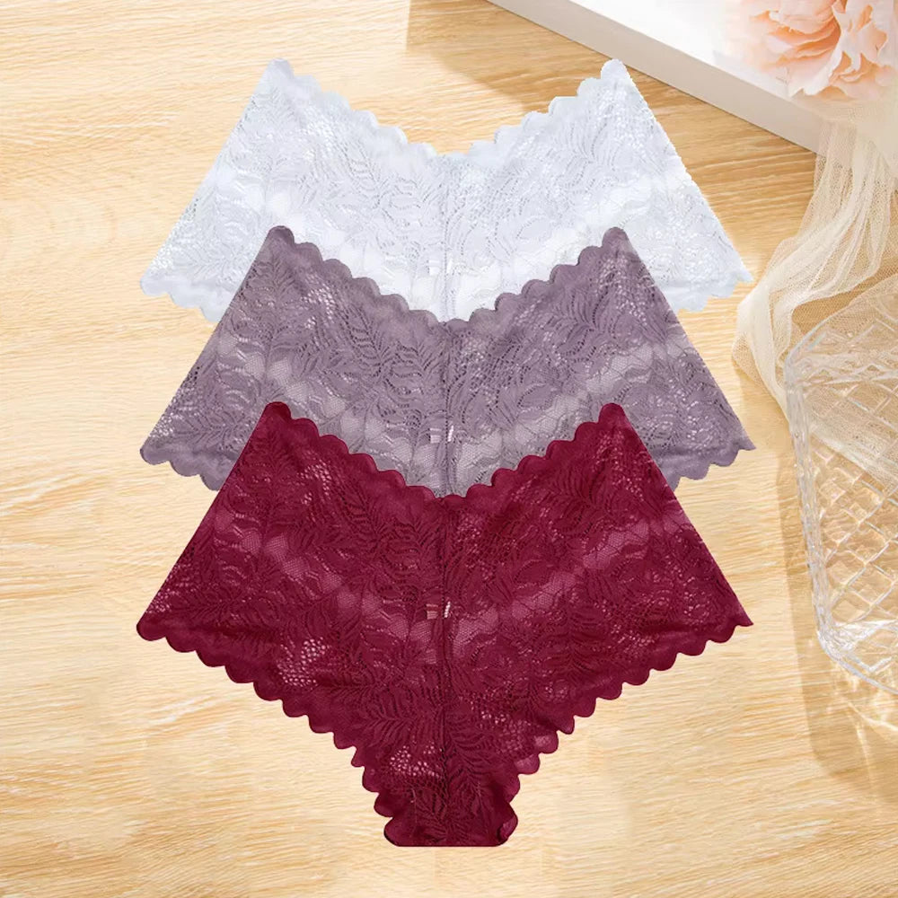 3pcs Lace Boyshort Underwear Set